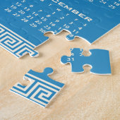 Puzzle 2027 Calendar, Greek Fret, Cosmic Latte on Blue (Côté)