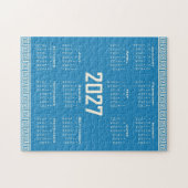 Puzzle 2027 Calendar, Greek Fret, Cosmic Latte on Blue (Horizontal)