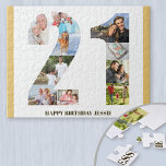 Puzzle 21e anniversaire Collage photo Neutre Numéro 21<br><div class="desc">Créez votre propre puzzle photo pour un cadeau unique de 21e anniversaire. Avec 10 photos personnalisées, le puzzle photo a une bordure jaune muette. Il peut être personnalisé avec un nom et/ou un message court, écrit dans la typographie moderne en bronze. Le collage photo numéro 21 a une variété de...</div>