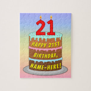 Puzzle 21e anniversaire : Fun Cake and Candles + Nom pers