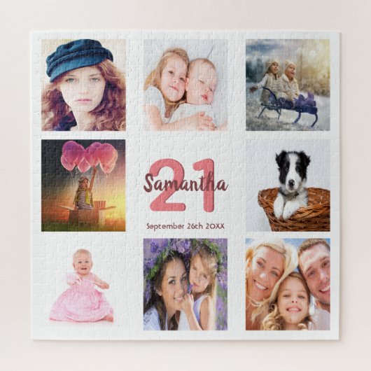 Puzzle 21e anniversaire photo collage fille blanche (Vertical)