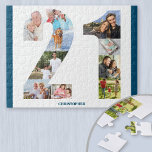 Puzzle 21e anniversaire Photo Collage Numéro 21 Keepsaké<br><div class="desc">Créez votre propre puzzle photo pour un cadeau unique de 21e anniversaire. Avec 10 photos personnalisées, le puzzle photo peut être personnalisé avec un nom et/ou un message court. Le collage photo numéro 21 a une variété de photos de paysage, de carré et de portrait, vous donnant beaucoup de flexibilité...</div>