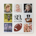Puzzle 21st birthday 21 photo collage man guy white<br><div class="desc">A gift for a young man's 21st birthday,  celebrating his life with a collage of 8 of your photos.  Templates for age 21 and a date.  Date of birth or the date of the anniversary.  Black colored letters.  White background.</div>