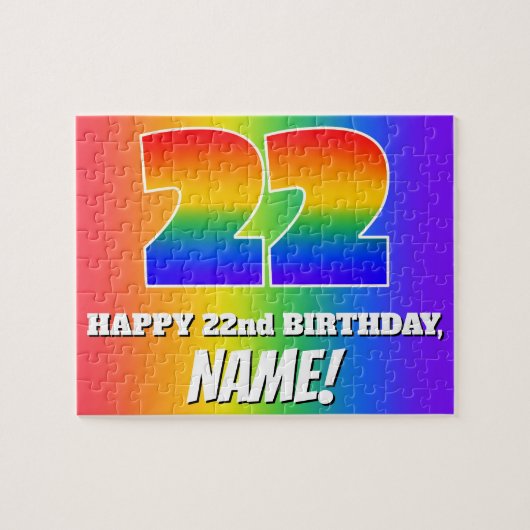 Puzzle 22e anniversaire — Motif Rainbow multicolore "22" (Horizontal)