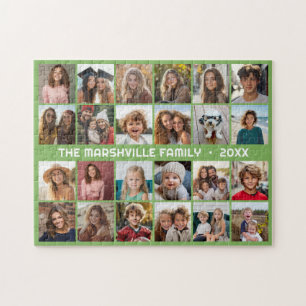 Puzzle 24 Collage de photos avec nom de famille Date Vert