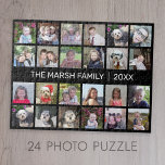 Puzzle 24 Photo Collage avec nom de famille Date - noir<br><div class="desc">Une grille photo 24 avec beaucoup de place pour de nombreuses photos et du texte personnalisé. Ajoutez vos photos préférées à ce modèle amusant. Vous pouvez utiliser des photos carrés ou n'importe quelle photo pour cette grille. Pour obtenir de meilleurs résultats, recadrez vos photos en carré avant de les télécharger....</div>