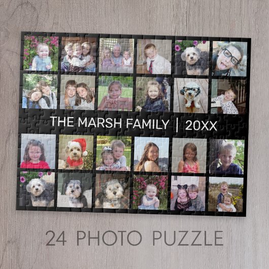 Puzzle 24 Photo Collage avec nom de famille Date - noir