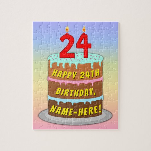 Puzzle 24e anniversaire : Fun Cake and Candles + Nom pers (Vertical)