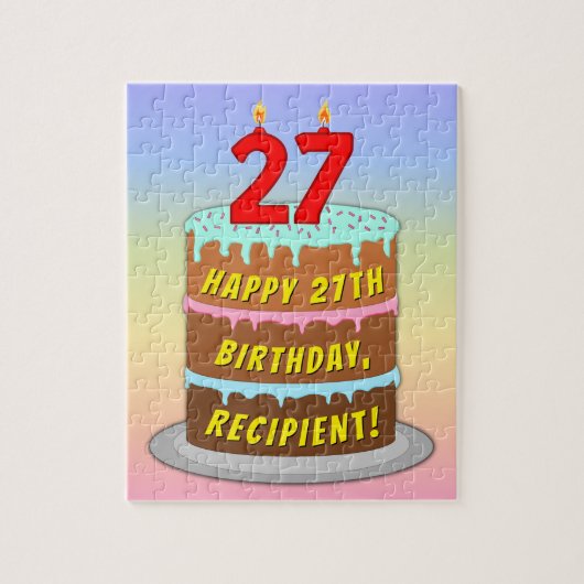 Puzzle 27e anniversaire : Gâteau et bougies amusants + No (Vertical)