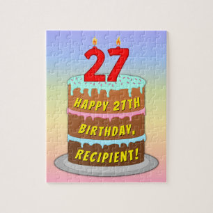 Puzzle 27th Birthday: Fun Cake and Candles + Custom Name