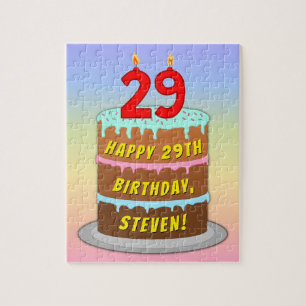 Puzzle 29th Birthday : Fun Cake and Candles + Custom Name
