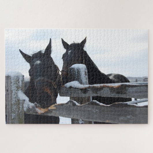 Puzzle 2 Chevaux à mâcher sur une clôture (Horizontal)