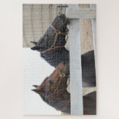 Puzzle 2 Chevaux mignons Vue sur une clôture (Vertical)