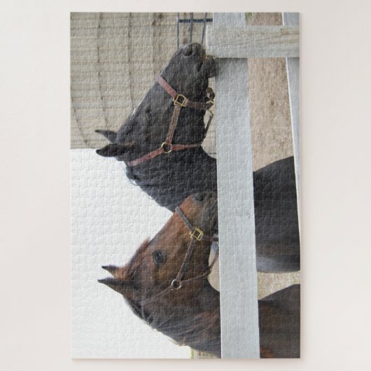 Puzzle 2 Chevaux mignons Vue sur une clôture (Vertical)