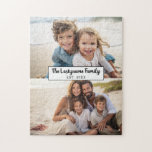Puzzle 2 Photo Collage Nom de famille - Photos horizontal<br><div class="desc">Utilisez jusqu'à deux photos horizontales ou selfies pour créer un cadeau unique et personnel. Si vous avez besoin d'ajuster les images,  cliquez sur l'outil personnaliser pour apporter des modifications.</div>