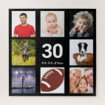 Puzzle 30th birthday 30 photo collage guy man black<br><div class="desc">A gift for a young man's 30th birthday,  celebrating his life with a collage of 8 of your photos.  Templates for age 30 and a date.  Date of birth or the date of the anniversary.  White colored letters.  Black background.</div>