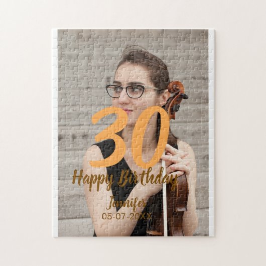 Puzzle 30th birthday add name date year white photo (Vertical)