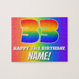 Puzzle 33e anniversaire — Motif arc-en-ciel multicolore "