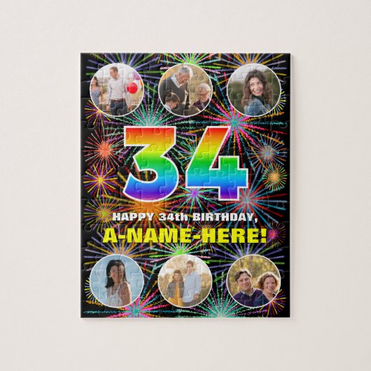 Puzzle 34e anniversaire : Arc en ciel amusant #, Nom pers (Vertical)