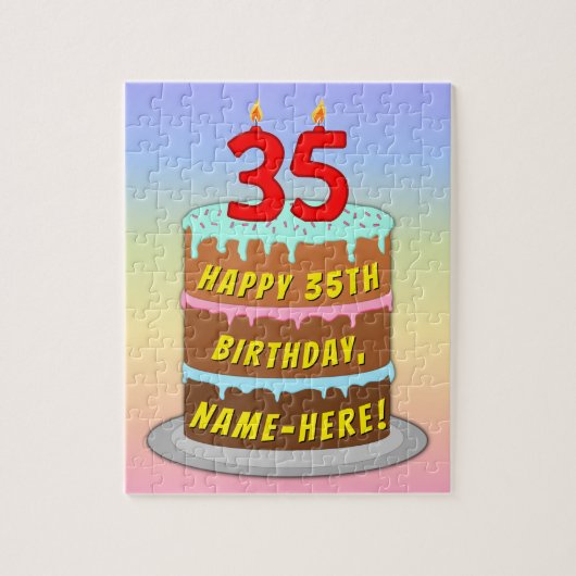 Puzzle 35e anniversaire : Fun Cake and Candles + Nom pers (Vertical)
