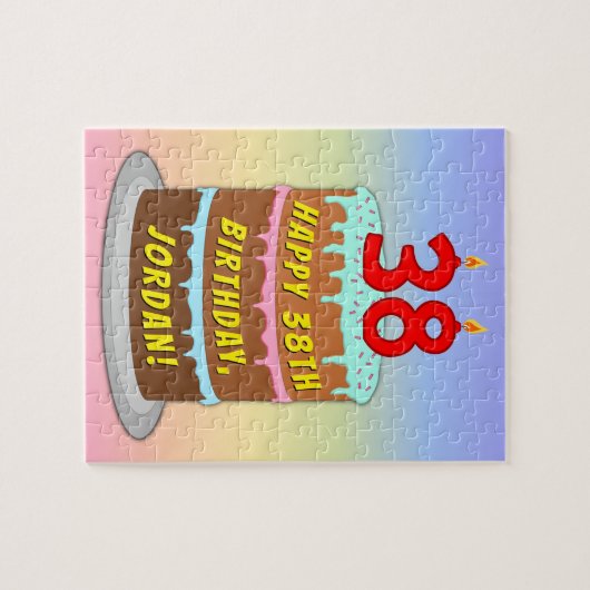 Puzzle 38e anniversaire : Fun Cake and Candles + Nom pers (Horizontal)