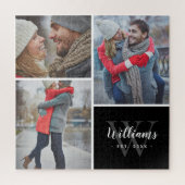 Puzzle 3 Photo Collage and Custom Monogram | Black (Vertical)