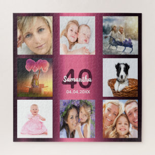 Puzzle 40e anniversaire 40 photo collage femme violet