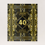 Puzzle 40e anniversaire Art Déco Gold Black Great Gatsby<br><div class="desc">Celebrate your milestone birthday in style with thih unique Art Deco-style,  Great Gatsby-inspecred design featuring geometric shapes en bright gold over background. Dans une classe élégante,  classy,  neutre,  parfaite pour la commemorating that special birthday with the jazz-infused taste of the Roaring Twenties.</div>