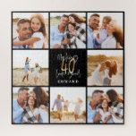Puzzle 40e anniversaire or noir photo collage anniversair<br><div class="desc">Célébrez votre 40e anniversaire en style avec cet effet noir et or 40e anniversaire design. Un design moderne avec texte de script et graphismes en gras. Modifiez la couleur pour la customiser. Partie d'une collection.</div>