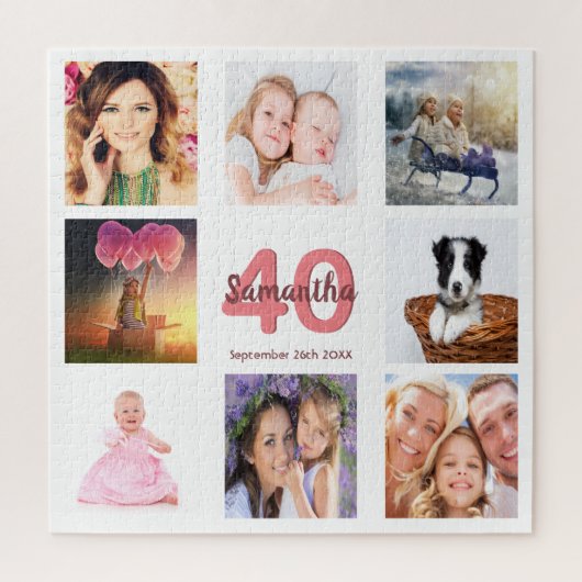 Puzzle 40e anniversaire photo collage femme blanc (Vertical)