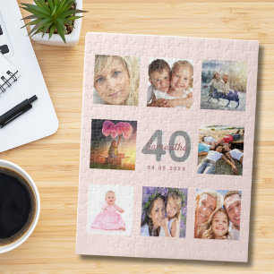 Puzzle 40e anniversaire photo personnalisée rose or rose