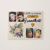 Puzzle 4 petits-enfants photo floral orange (Horizontal)