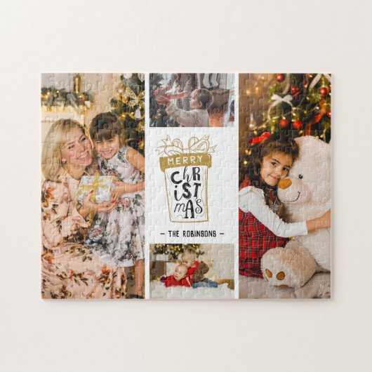 Puzzle 4 Photo Collage Joyeux cadeau de Noël Nom personna (Horizontal)
