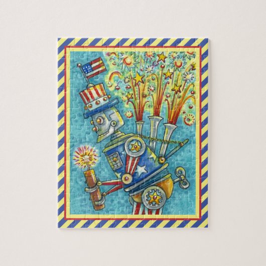 PUZZLE 4TH OF JULY FIREWORKS ROBOT, FIRECRACKER STEAMPUNK (Vertical)