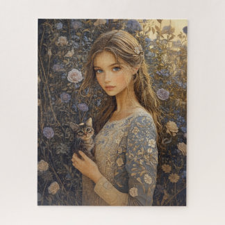 Puzzle 500 Munten - Meisje en kat Legpuzzel