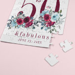 Puzzle 50 et fabuleux cadeau d'anniversaire floral bordea<br><div class="desc">Elegant feminine 50 and fabulous birthday personalized keepsake vend with wath watercolor red burgundy and light dusty blue peony roses bouquets and a modern trendy custom typographiy script.</div>