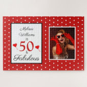 Puzzle 50 et Fabuleux Nom Photo 50e Anniversaire W Rouge (Horizontal)