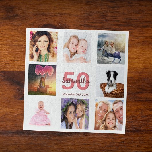 Puzzle 50e anniversaire photo collage femme blanc