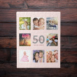 Puzzle 50th birthday custom photo rose gold blush pink<br><div class="desc">A unique 50th birthday gift or keepsake, celebrating her life with a collage of 8 of your photos. Add images of her family, friends, pets, hobbies or dream travel destination. Personalize and add a name, age 50 and a date. Gray and dark rose gold colored letters. Elegant and trendy blush...</div>