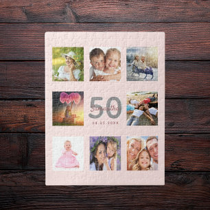 Puzzle 50th birthday custom photo rose gold blush pink