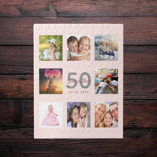 Puzzle 50th birthday custom photo rose gold blush pink
