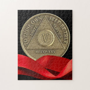 Puzzle 5 Année AA Anniversaire Coin Rouge Ruban