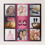 Puzzle 60e anniversaire 60 photo collage femme violet<br><div class="desc">Un cadeau pour le 60e anniversaire d'une femme,  célébrant sa vie avec un collage de 8 de vos photos. Modèles pour un nom,  60 ans et une date. Date de naissance ou date d'anniversaire. Lettres violettes foncées et blanches. Couleur arrière - plan de dégradé violet féminin et féminin.</div>