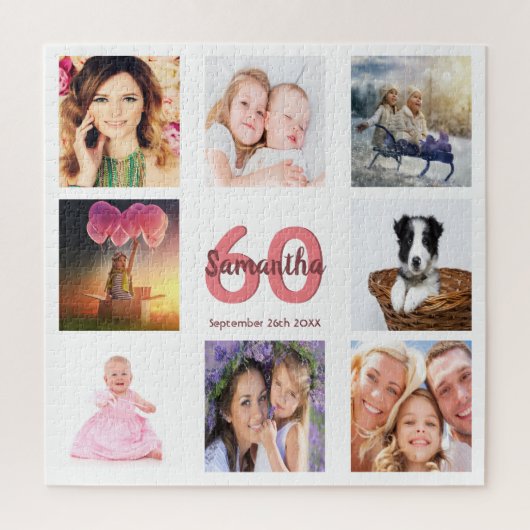 Puzzle 60e anniversaire photo collage femme blanc (Vertical)
