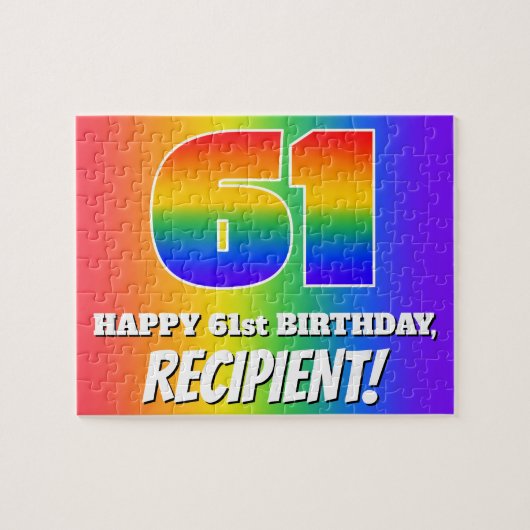 Puzzle 61e anniversaire — Motif Rainbow multicolore "61" (Horizontal)