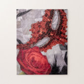 Puzzle 6439-Rose rouge avec Masquerade Masque (Vertical)