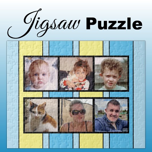 Puzzle 6 photo collage bleu jaune rayures