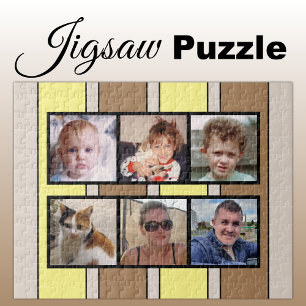 Puzzle 6 photo collage brun rayures jaunes