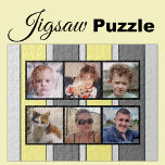Puzzle 6 photo collage gris rayures jaunes<br><div class="desc">Jetez ensemble des souvenirs avec notre puzzle personnalisé de 6 photos ! Parfait pour les soirées de jeux en famille ou les cadeaux sincères, ce puzzle vous permet de présenter six de vos photos préférées de manière amusante et interactive. Fabriquée avec des matériaux de haute qualité, la finition brillante et...</div>