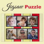 Puzzle 6 photo collage rouge rayures jaunes<br><div class="desc">Jetez ensemble des souvenirs avec notre puzzle personnalisé de 6 photos ! Parfait pour les soirées de jeux en famille ou les cadeaux sincères, ce puzzle vous permet de présenter six de vos photos préférées de manière amusante et interactive. Fabriquée avec des matériaux de haute qualité, la finition brillante et...</div>